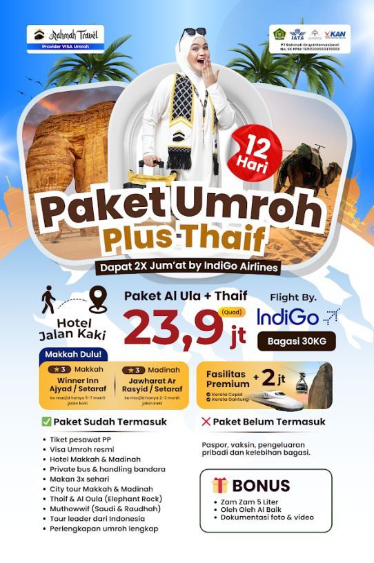 Umroh 2x Jumat 12D Plus Thoif By Indigo